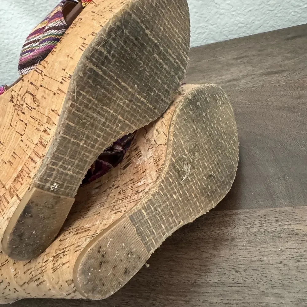Chinese Laundry Marianne Pink Stripe Boho Multi Cork Wedge Heel Sandals 10